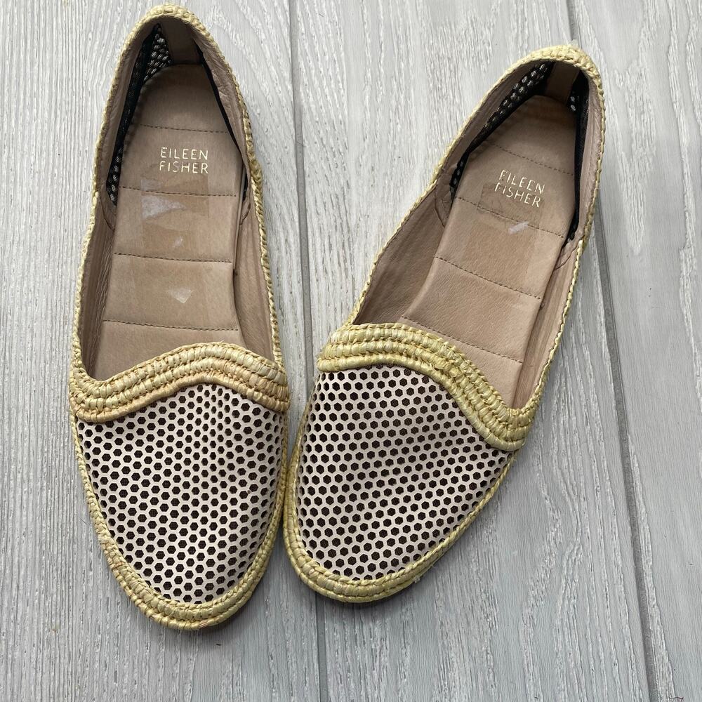 Eileen Fisher Women's Cream Perforated Woven Espadrille Slip On Flats Size 9